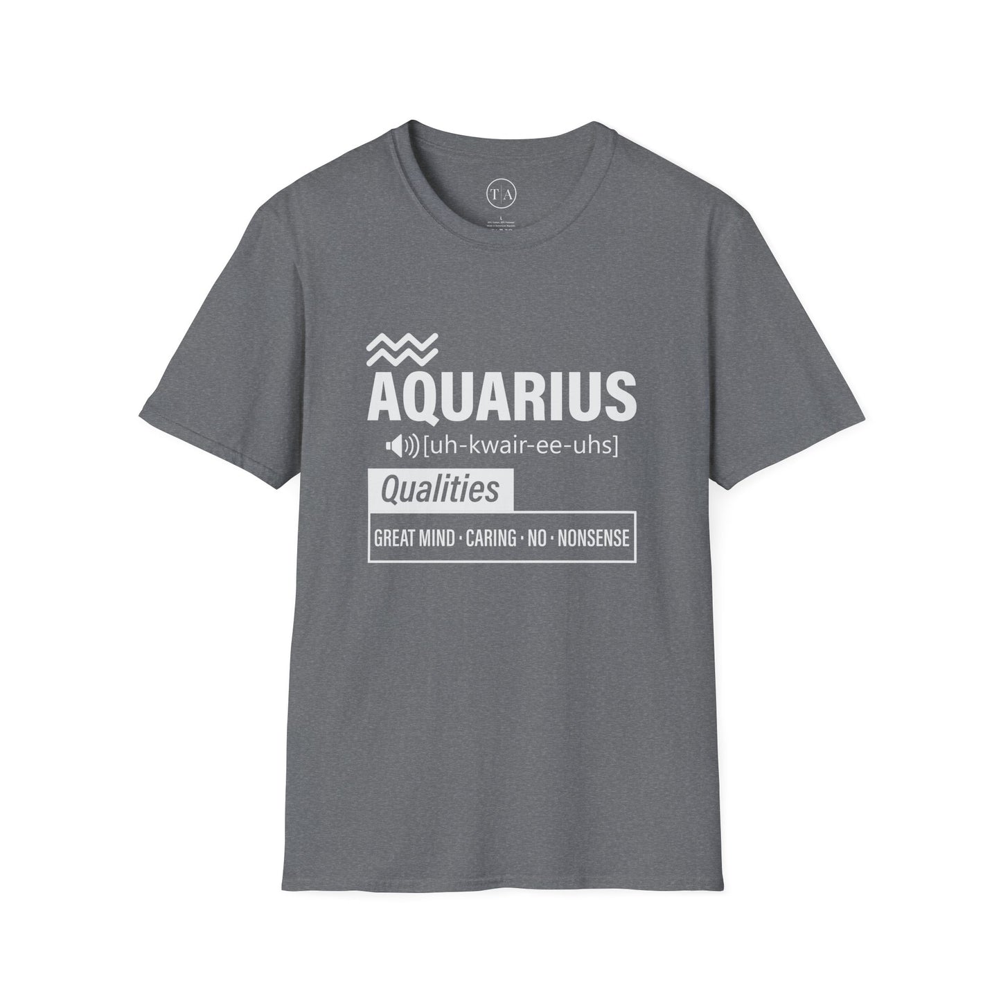 aquarius t-shirt, gray t-shirt, front image