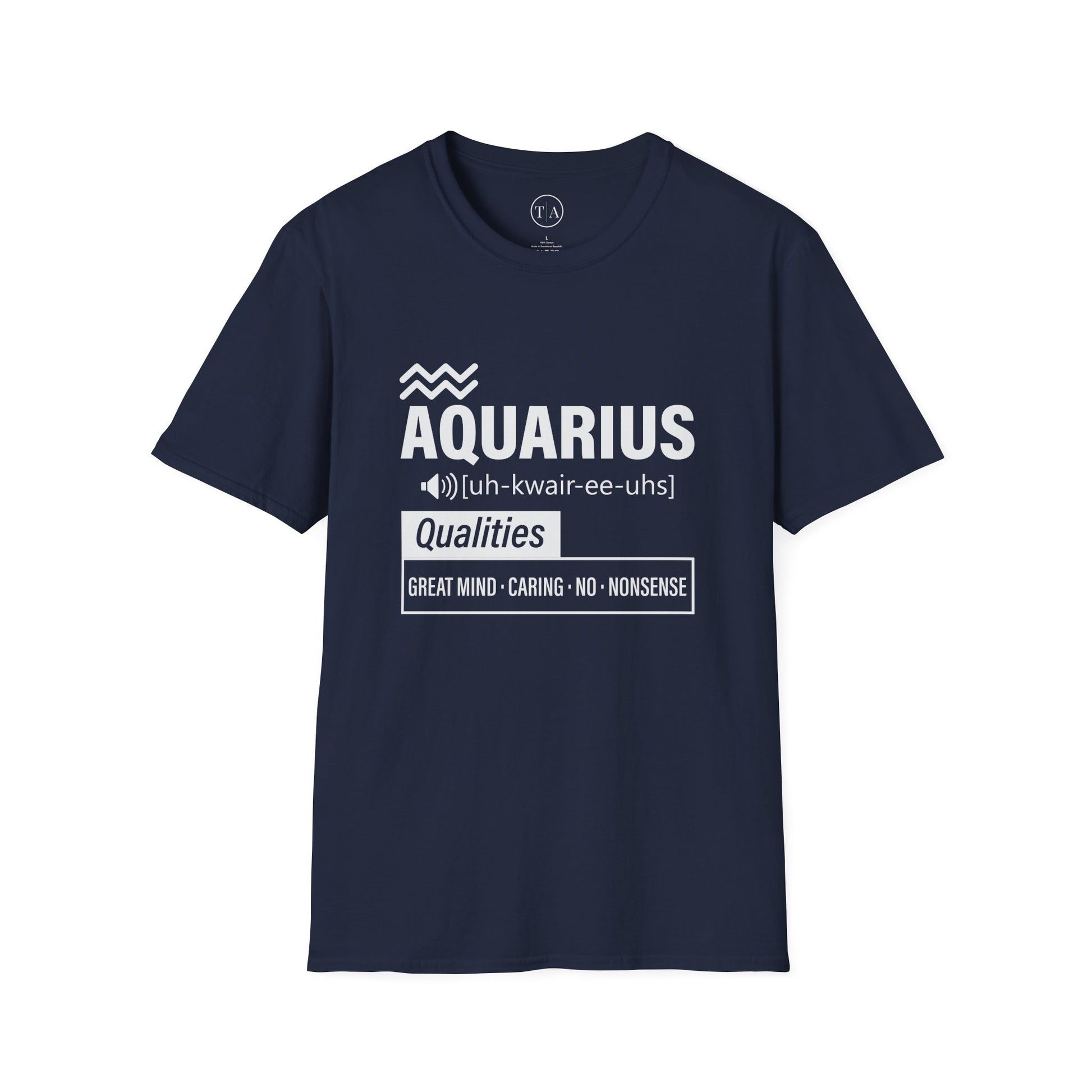 aquarius t-shirt, navy t-shirt, front image